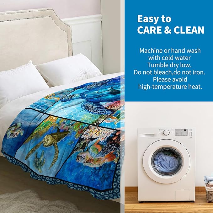 Sea Turtle Blanket Gifts for Women Girls Birthday Christmas Valentine Presents Ocean Animal Turtles Theme Decor Bedroom Living Room Couch Bed Sofa Soft Cozy Fleece Kids Adults Teen Throw 60"x50"