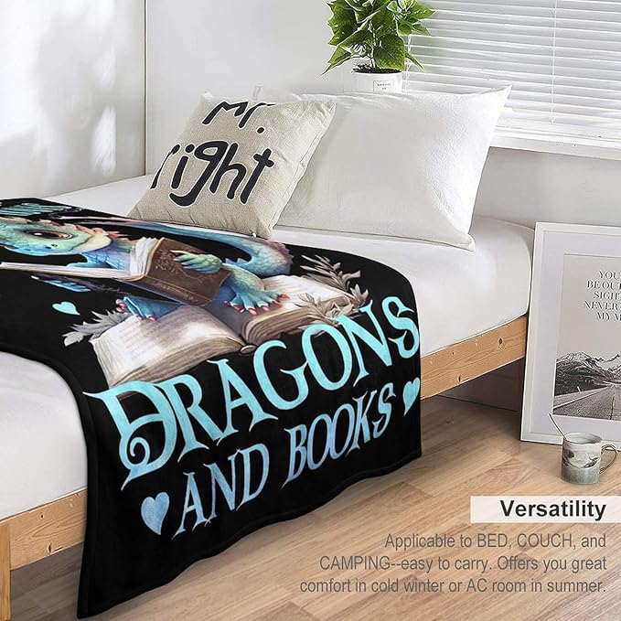 Just A Girl Who Love Dragons and Book Blanket Dragons Gifts for Girls Boys Woman Kids Read Lover Throw Blankets Soft Blanket Warm Fleece Flannel Plush Blankets for Bed Sofa Couch 60"x80"