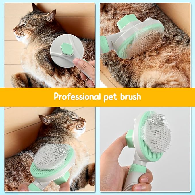 3PCS Grooming Kit with Self-Cleaning Slicker Brush, Nail Clipper & File for Dogs and Indoor Cats (Purple)