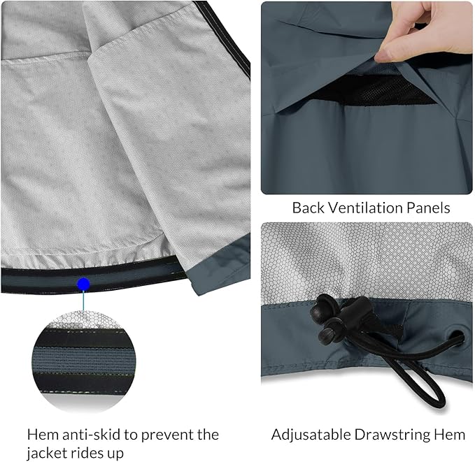 baleaf Men's Rain Jacket Waterproof Windbreaker Running Cycling Golf Hiking Gear Hood Lightweight Reflective Packable