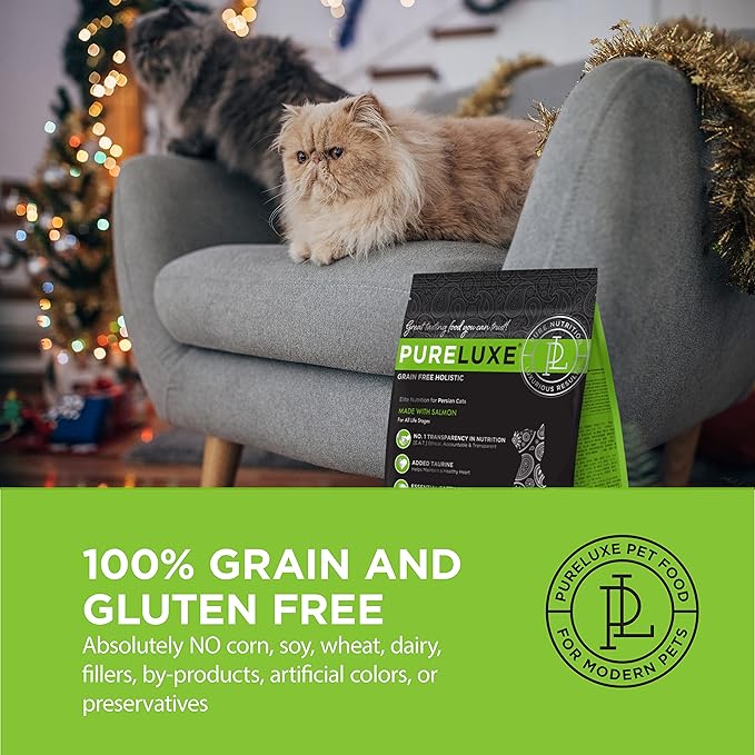 PURELUXE Grain and Gluten Free Cat Food, Persian Cat Elite Nutrition, Salmon, for Persian Cats at All Life Stages and Breeds, Made in The USA, 3.3lbs