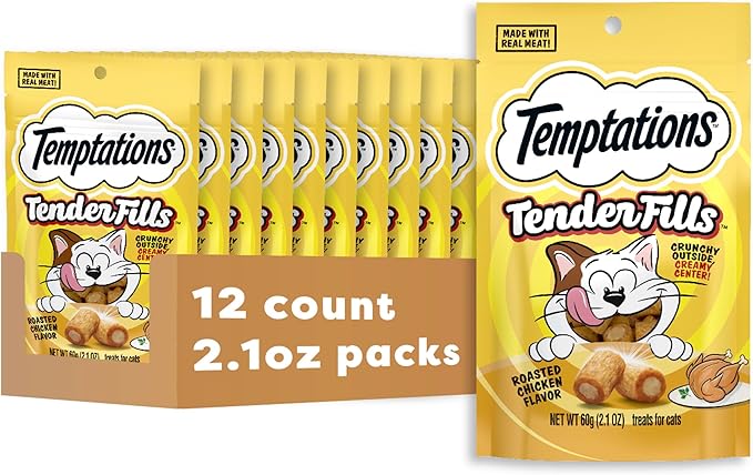 Temptations Tender Fills Roasted Chicken Flavor Crunchy and Soft Adult Cat Treats, 2.1 oz. Pouch (Pack of 12)