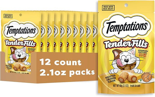 Temptations Tender Fills Roasted Chicken Flavor Crunchy and Soft Adult Cat Treats, 2.1 oz. Pouch (Pack of 12)
