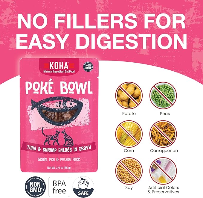 KOHA Poké Bowl Tuna & Shrimp Entree in Gravy for Cats, 12-Pack of 3oz Pouches