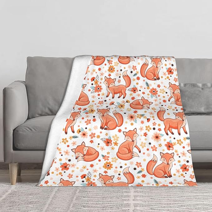 Fox Soft Throw Blanket Flannel Fleece Blankets Warm Cozy Lightweight Fuzzy Blanket for Bed Sofa Couch Home Decor 60"X50"
