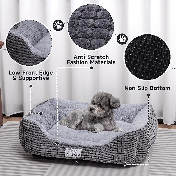 Dog Bed for Small Dogs, Small Cat Beds for Indoor Cats, Extra Soft Washable Dog Beds, Nonskid Bottom Calming Puppy Beds for Puppy and Kitten, Grey, 20 inches