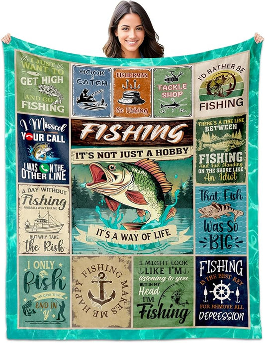 Fishing Gifts for Men Throw Blanket 50"X60", Funny Fishing Gift for Fisherman