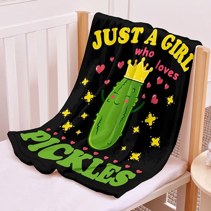 Pickle Blanket Funny Gift for Girl Women Comfy Plush-Just A Girl Who Loves Pickles Fleece Throws Food Lightweight Sheet Super Soft Toddler Kid Flannel Blankets for Bedding Sofa-50x60 Inches