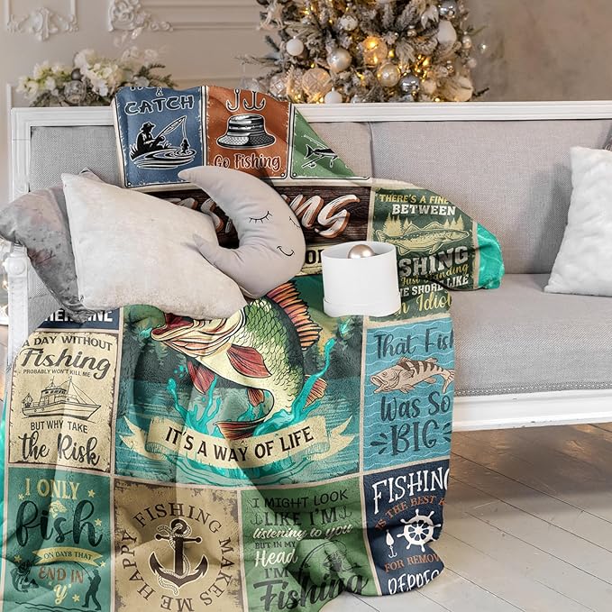 Fishing Gifts for Men Throw Blanket 50"X60", Funny Fishing Gift for Fisherman
