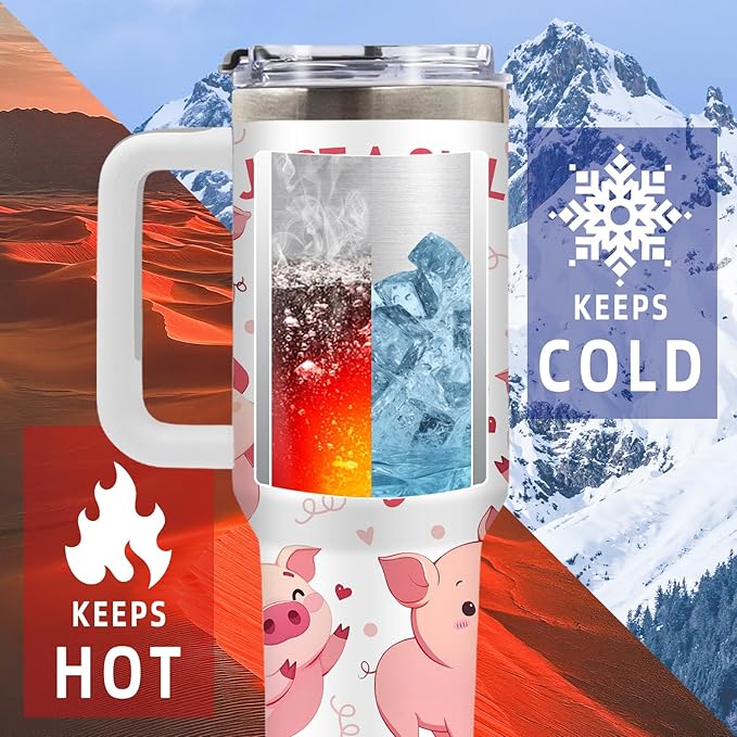 40 Oz Pig Tumbler with Handle and Straw, Just A Girl Who Loves Pig Tumbler, Cute Stainless Steel Insulated Tumblers for Women, Birthday Mothers Day Gifts for Animal Lovers Women