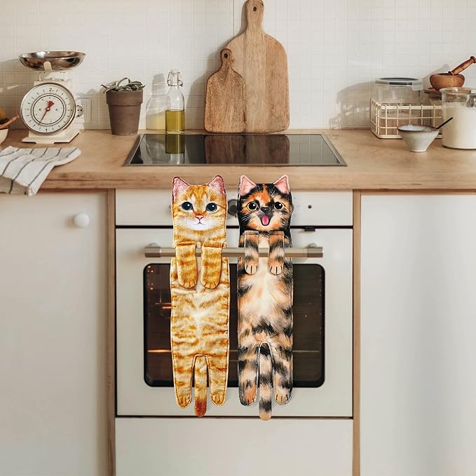 Cat Funny Hand Towels for Bathroom Kitchen- Cute Decorative Kitten Decor Hanging Face Towels- Unique Housewarming Valentines Mothers Birthday Gifts for Women Mom Cat Lovers