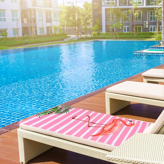 LIVILAN Pink Flamingo Beach Towel, 30”x60” for Girls & Kids, Soft Microfiber, Quick Dry, Sand Free, Lightweight for Bath, Swim, Pool, Yoga, Ideal Flamingo Gift for Women