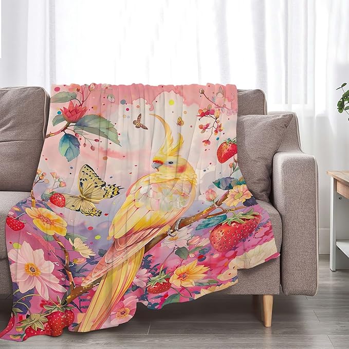 Cockatiel Throw Blanket Cockatiel Parrot Bird Gifts for Kids Girls Adults Women Soft Cozy Warm Plush Fluffy Fuzzy Fleece Blanket Decor 40''X50''