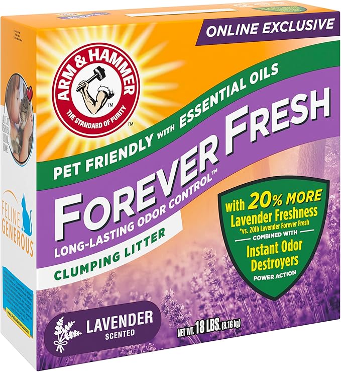 Arm & Hammer Forever Fresh Clumping Cat Litter Lavender, MultiCat 18lb With 20% More Lavender Freshness, Pet Friendly With Essential Oils