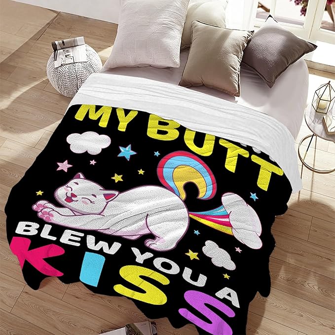 Cat Blanket Funny Gift for Girl Boys Kids Soft Flannel Throw Comfy Cozy Blankets for Teen Birthday Bed Sofa-50"x60"