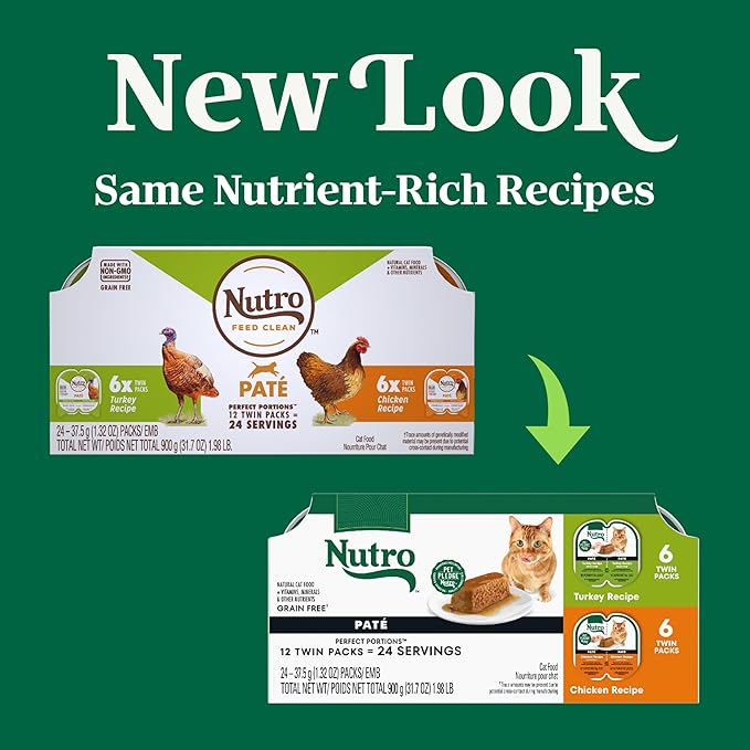 Nutro Wet Cat Food Paté Multipack: Turkey Recipe and Chicken Recipe (12) 2.64 oz. Trays (Pack of 2)