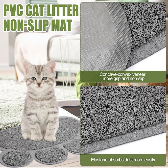 7 Pcs Small Cat Kitten Starter Kit Cat Litter Box with Shovel Cat Paw Litter Mat Double Automatic Cat Bowls Cat Toy Teaser Stick Cat Collar Essentials Kits for 1-3 Lbs Beginner (Fresh Green,Stylish)