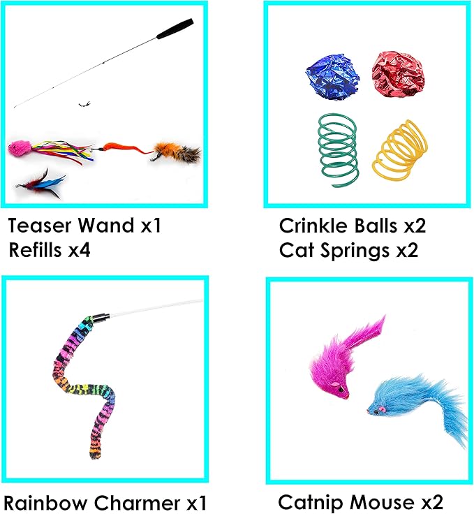 Youngever 12 Pieces Cat Toys Teasing Feather Toy, Retractable Wand with Assorted Teaser Refills, Interactive Feather Teaser Wand Toy Bell Kitten Cat Having Fun Exerciser Playing