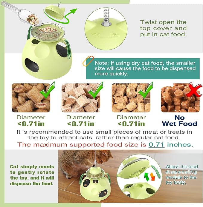 Zaabaaziba Interactive Cat Toys Multifunctional, Track Balls, Kitten Toy for Indoor, High-Elasticity Cat Teaser Wand, Multi-Cat Households, All Cat Breeds, Slow Feeder Toy Green