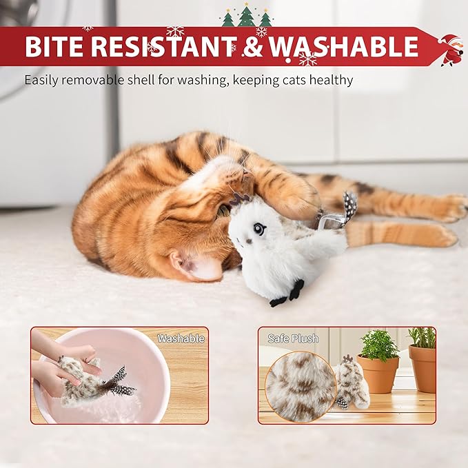 Gigwi Flapping Bird Cat Toys Lifelike Sandpiper Chirp Tweet Interactive Cat Toy, Rechargeable Cat Toy For Bored Indoor Cat, Automatic Cat Toy Best Gift For Birthday, Thanksgiving, Christmas, New Year