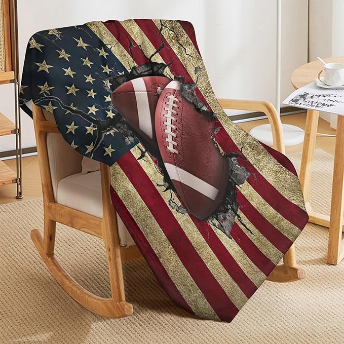 Football Print Blanket American Flag Sports Throw Blankets for Couch Room Stuff Decor Boys Girls Team Gifts Accessories Fleece Plush Flannel Bedding for Lover Men Women College Players Teen 50"x60"