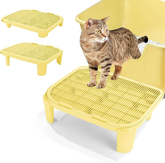 BALAPET Adjustable Cat Ramp for Litter Box Elevated Cat Litter Ramp for Cat Litter Boxes Double Layered Litter Trapper with Filter Function Cat Steps Suitable for Small & Elderly Cats (Milkyellow)
