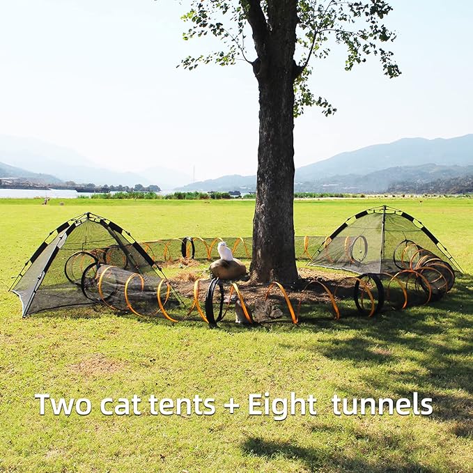 Cat Play Tunnel-2 Packs for Indoor and Outdoor, Cat Play House, Cat Enclosures Easy to Connect with Two Zipper Doors,Product Size 67'' x 18'',2pcs /Set,Orange.