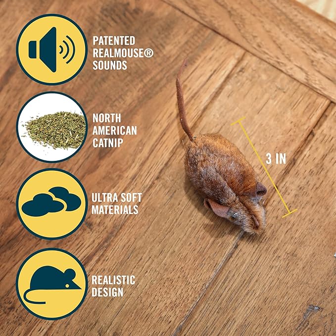 OurPet's Play-N-Squeak Mouse Hunter Cat Toy (Interactive Cat Toy & Catnip Toy with Real Mouse Electronic Sound) Perfect Toys for Indoor Cats with Catnip