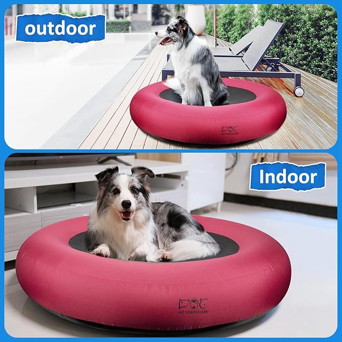 Elevated Dog Bed,Inflatable Dog Bed Raised,Pet Cushion Sofa for Large Dogs,Portable Dog Cot Doughnut Round Stand,Waterproof Dog Bed Frame for Indoor,Outdoor(Red)
