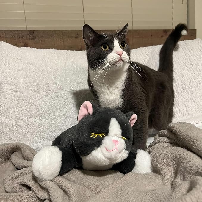 Original Snuggle Kitty Heartbeat Stuffed Cat Toy by Snuggle Puppy. Pet Anxiety Relief and Calming Aid for All Breed Sizes in Gray & White