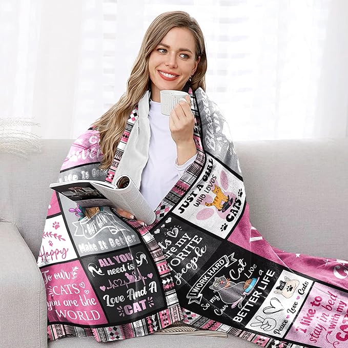Cat Blanket, Cats Gifts for Girls Women, Cat Gift for Cats Lovers, Birthday Gifts Decor Throw Blanket 50" x 40"