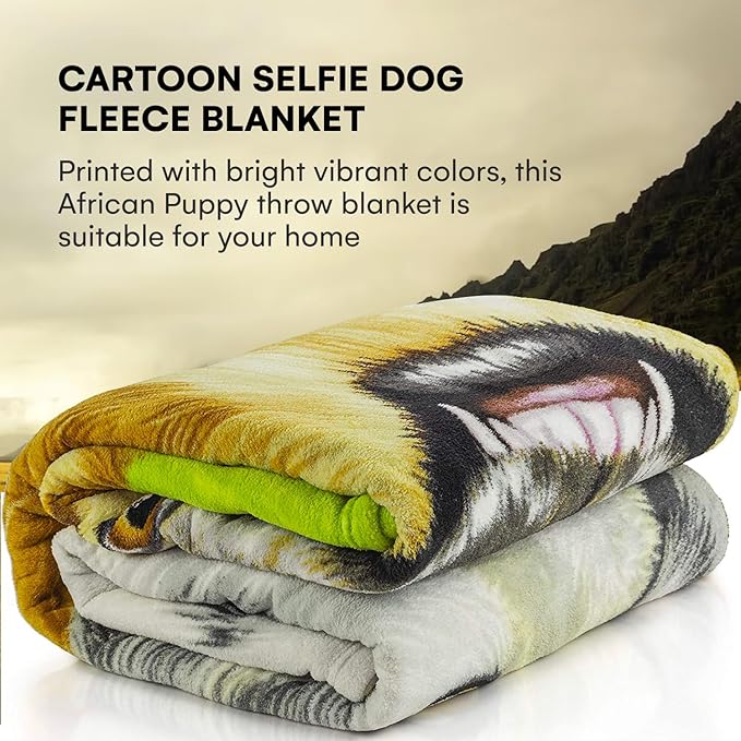 Dawhud Direct Cartoon Selfie Dog Fleece Blanket for Bed 75" x 90" Queen Size Puppy Fleece Throw Blanket for Women, Men and Kids, Super Soft Plush Dog Blanket Throw for Winter