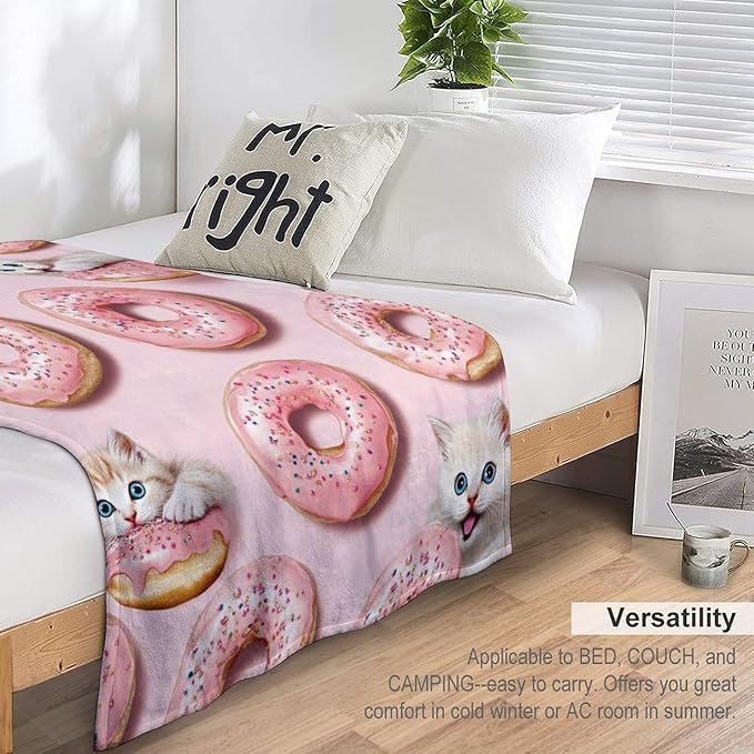 Cat Donut Throw Blanket - Soft, Warm Fleece Plush for Bed, Sofa, Couch - 40"x50" - Kids, Girls, Boys, Women, Cat Lovers
