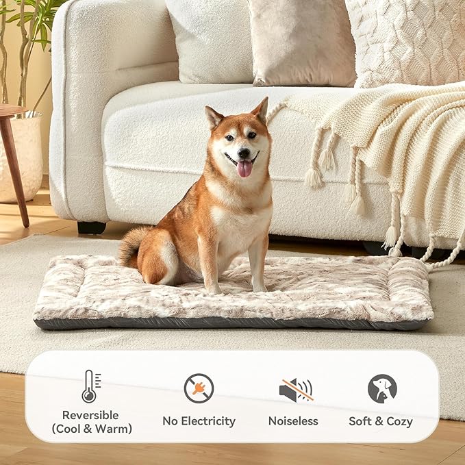 2 in 1 Dog Bed Crate Pad Mat Washable Reversible (Cool & Warm) Soft Fluffy Pet Kennel Beds for Large Medium Small Puppy Cat Sleeping Mattress Machine Wash Dog Cooling Mats