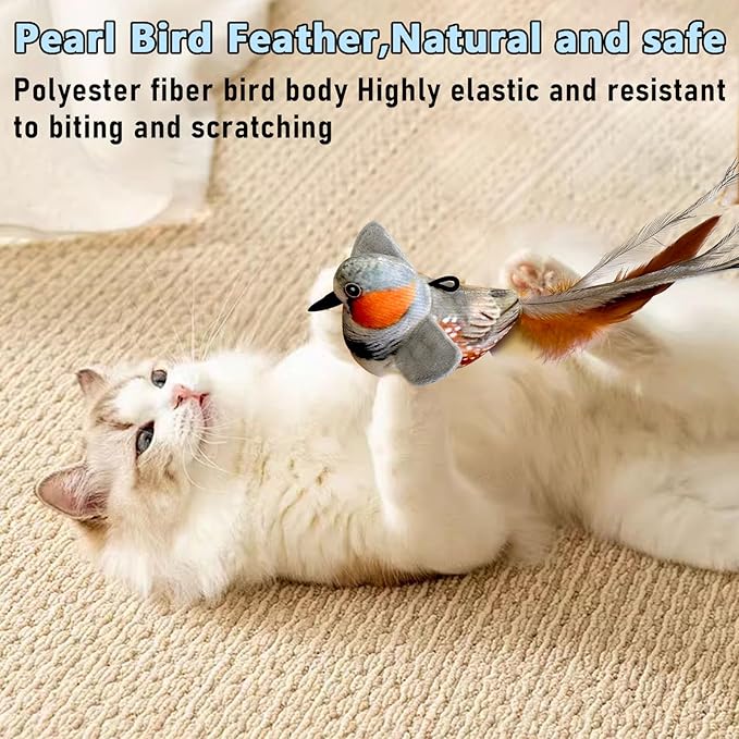 Cat Toys, Interactive Cat Toys Set, Simulated Bird Sound Interactive Feather Toys, Bird Cat Toys for Indoor Cats Teaser Play and Chase Exercise