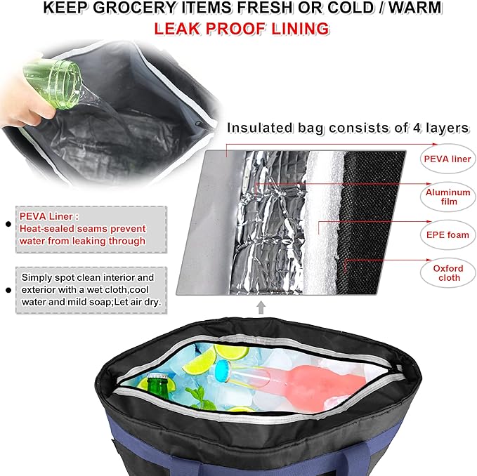 BeeGreen Insulated Cooler Bag Leakproof Freezer Shopping Tote for Groceries Thermal Food Delivery Bag