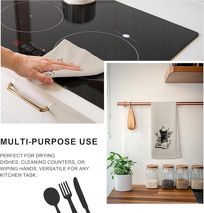 Black Cat Gifts Kitchen Dish Towels Hand Towels for Bathroom Kitchen Decor, Gifts for Cat Mom Lover Women,16x24 Inch