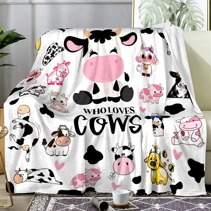 Cow Gifts Blanket Soft Flannel Cow Throw Blanket for Cow Lovers Adults Women Girls for Bedding Bedroom Living Rooms Sofa 60"X50"