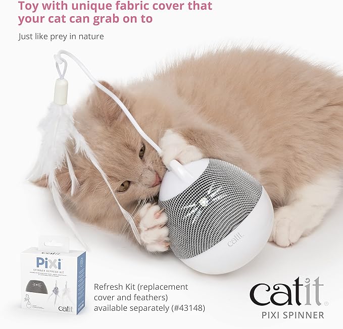 Catit PIXI Spinner, Treat Dispensing Cat Toy, Silver
