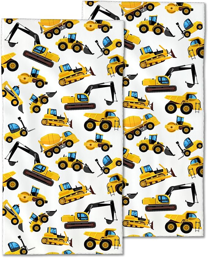 Construction Machines Hand Towels Set of 2,Tractor Decorative Towels Highly Absorbent Soft Towels for Bathroom Beach Kitchen Spa Gym Face Towel 14x28 Inch
