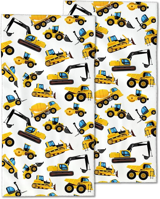 Construction Machines Hand Towels Set of 2,Tractor Decorative Towels Highly Absorbent Soft Towels for Bathroom Beach Kitchen Spa Gym Face Towel 14x28 Inch