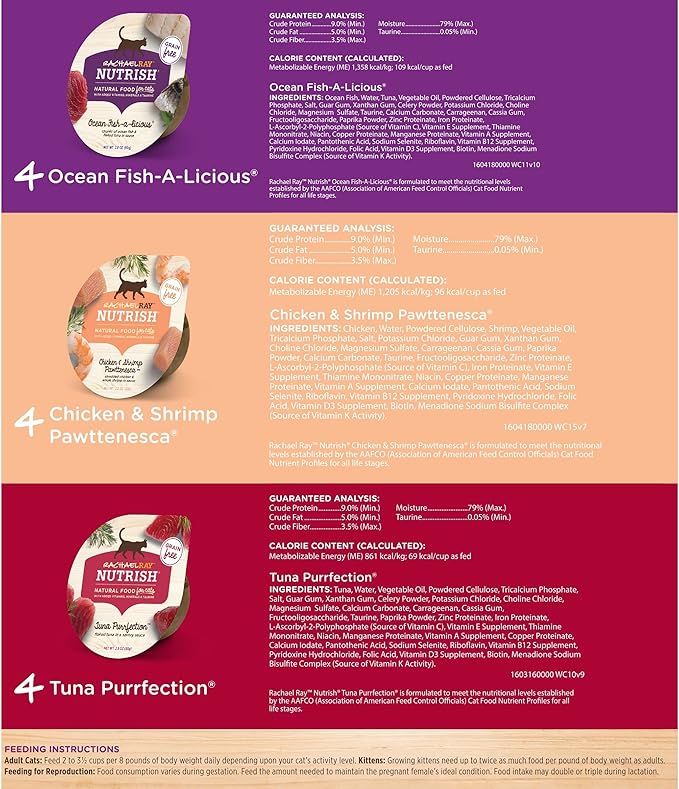 Nutrish Rachael Ray Natural Wet Cat Food with Added Vitamins, Minerals & Taurine, Ocean Lovers Variety Pack, 2.8 Ounce Cup (Pack of 12), Grain Free