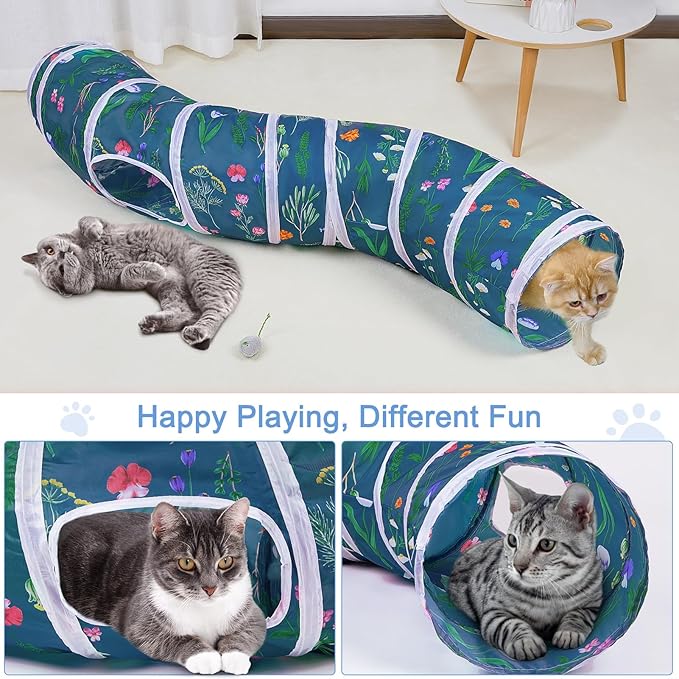 Glittme Cat Tunnel, Cat Tunnels for Indoor Cats, S-Shape Peekaboo Cat Cave with Cat Toys, Foldable Cat Tubes and Tunnels for Cats, Rabbit, Puppy, Guinea Pig