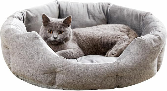 Made4Pets Cat Beds for Indoor Cats - Dog Beds for Small Dogs, Round Pet Bed for Puppy and Kitten, Washable Dog Bed with Anti-Slip Bottom, Removable Dual-Fabric Cushion for All Season, Grey