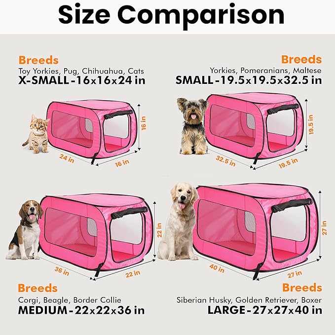 Beatrice Home Fashions Portable, Collapsible, Pop Up Kennel Travel Cat and Dog Crate, 32.5" L x 19.5" W x 19.5" H, Fuchsia