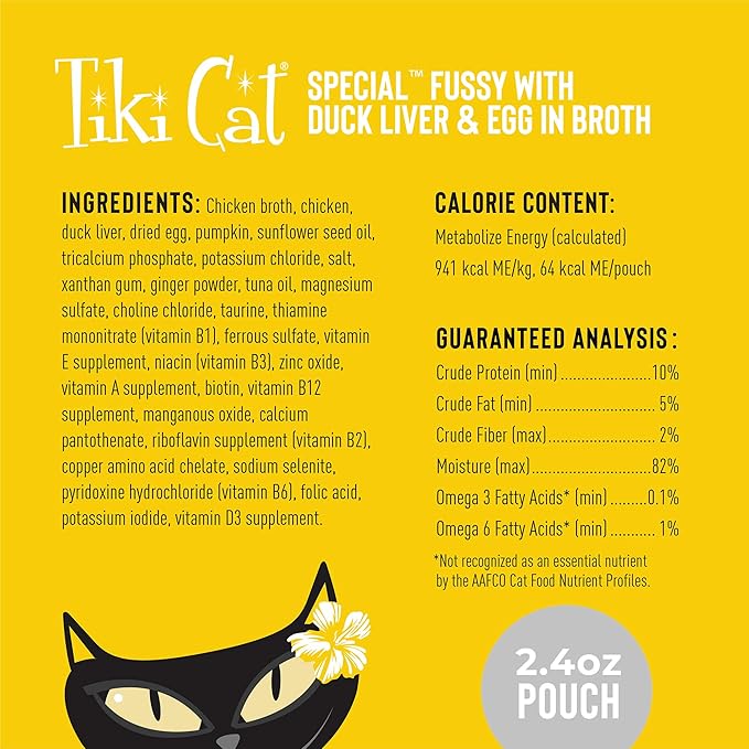 Tiki Cat Special Fussy Mousse, Duck Liver & Egg, Specially Formulated to Support Healthy Digestion, Functional Wet Cat for Adult Cats, 2.4 oz. Pouch (Pack of 12)