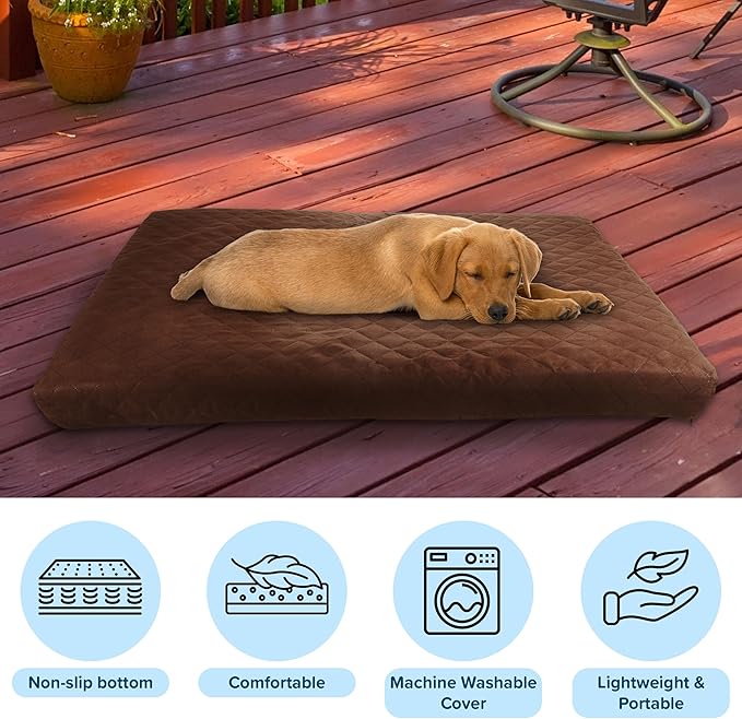 Water-Resistant Dog Bed - 2-Layer Memory Foam Dog Bed with Removable Washable Cover and Non-Slip Bottom - 36in Large Pet Bed for Dogs up to 75lbs by PETMAKER (Brown)