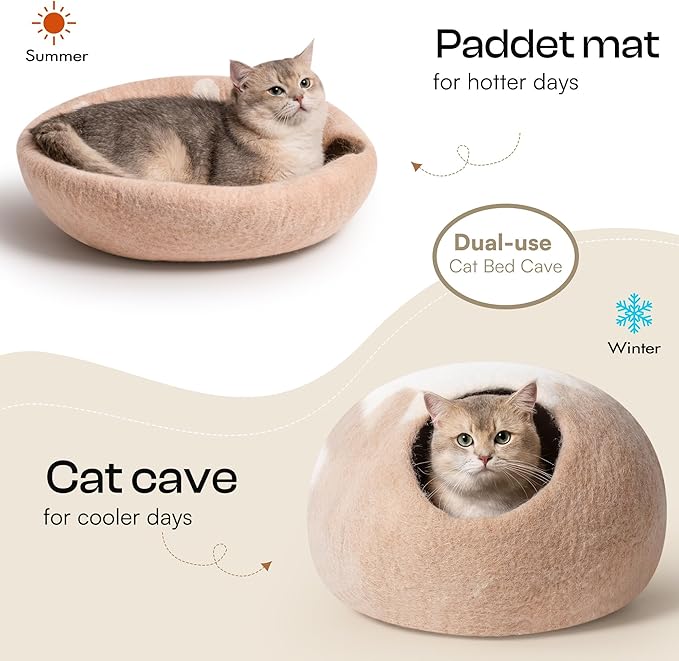 Cat Cave Bed -Handmade Wool Cat Bed Cave, Cat Bed Cat House, Felt Cat Caves for Indoor Cats and Kittens