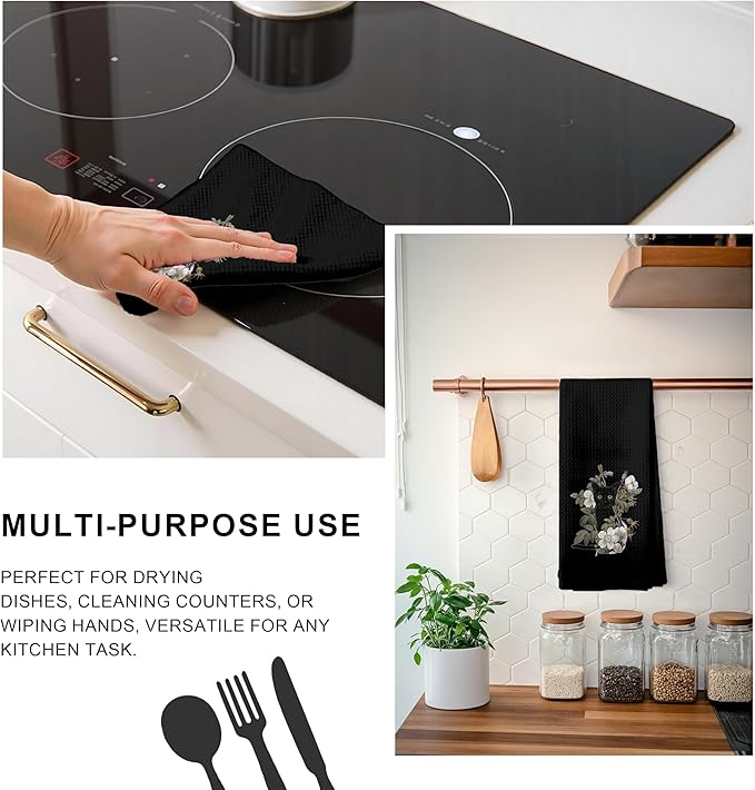 Black Cat Gifts Kitchen Dish Towels Hand Towels for Bathroom Kitchen Decor, Gifts for Cat Mom Lover and Women, 16x24 Inch(Black)