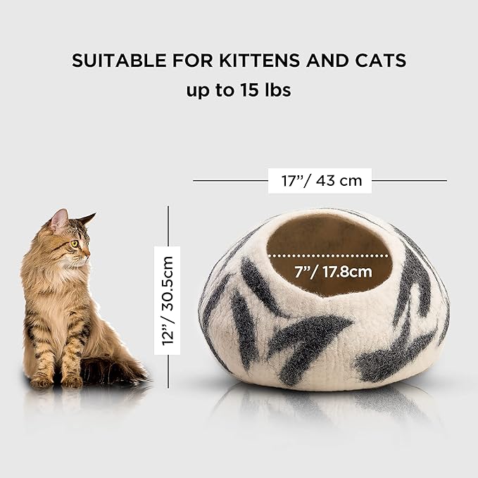 Woolygon Premium Felt Cat Cave Bed - Wool Kitty Beds Handcrafted Kitten Caves Bed for Indoor Cats - Made from 100% Eco-Friendly Merino Wool, Foldable Cat Hidewawy Covered Cat House Pod